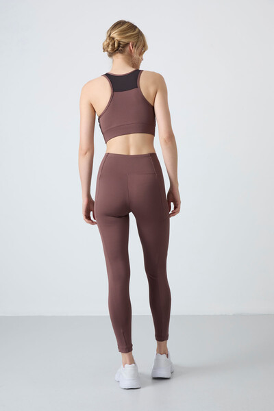 Tommylife Wholesale High Waist Skinny Leg Women's Bustier Legging Set 95332 Brown - Thumbnail