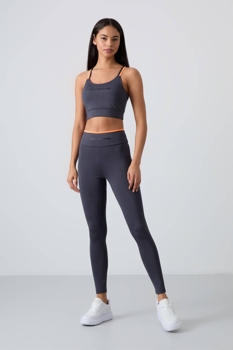 TOMMYLIFE - Tommylife Wholesale High Waist Skinny Leg Women's Bustier Legging Set 95333 Anthracite