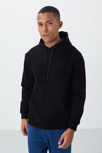 Tommylife Wholesale Hooded Comfort Fit Basic Men's Sweatshirt 88419 Black - Thumbnail