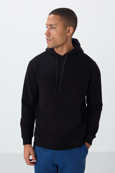 Tommylife Wholesale Hooded Comfort Fit Basic Men's Sweatshirt 88419 Black - Thumbnail