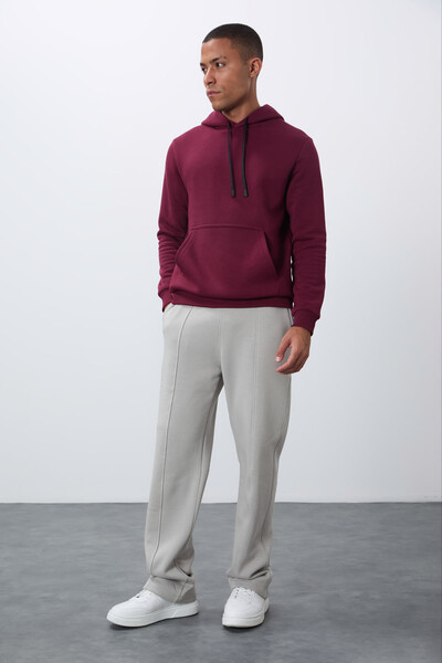 Tommylife Wholesale Hooded Comfort Fit Basic Men's Sweatshirt 88419 Bordeaux - Thumbnail