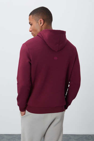 Tommylife Wholesale Hooded Comfort Fit Basic Men's Sweatshirt 88419 Bordeaux - Thumbnail