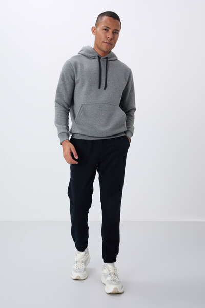 Tommylife Wholesale Hooded Comfort Fit Basic Men's Sweatshirt 88419 Gray Melange - Thumbnail