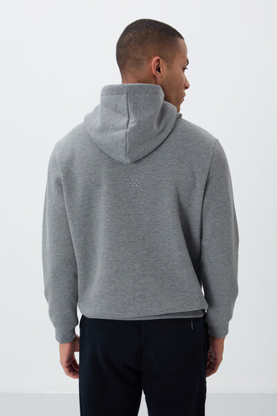 Tommylife Wholesale Hooded Comfort Fit Basic Men's Sweatshirt 88419 Gray Melange - Thumbnail