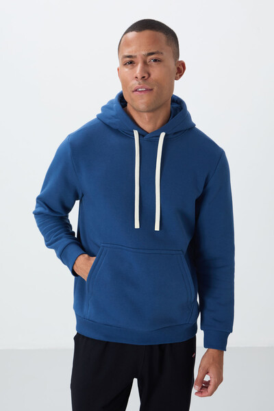 Tommylife Wholesale Hooded Comfort Fit Basic Men's Sweatshirt 88419 Parliament - Thumbnail