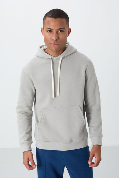 Tommylife Wholesale Hooded Comfort Fit Basic Men's Sweatshirt 88419 Stone - Thumbnail