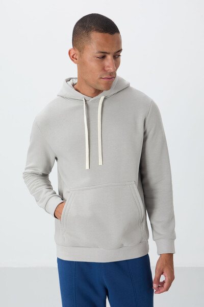 Tommylife Wholesale Hooded Comfort Fit Basic Men's Sweatshirt 88419 Stone - Thumbnail