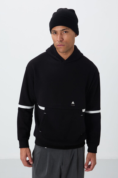 Tommylife Wholesale Hooded Comfort Fit Men's Sweatshirt 88417 Black - Thumbnail