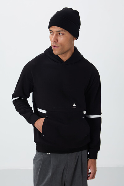 Tommylife Wholesale Hooded Comfort Fit Men's Sweatshirt 88417 Black - Thumbnail