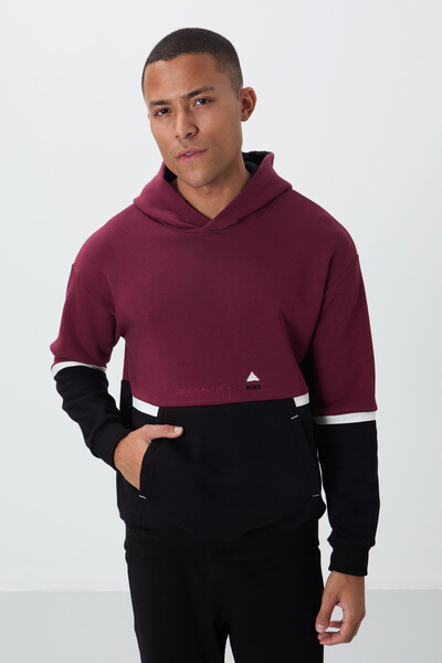 Tommylife Wholesale Hooded Comfort Fit Men's Sweatshirt 88417 Bordeaux - Thumbnail