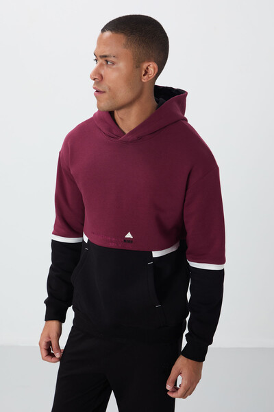 Tommylife Wholesale Hooded Comfort Fit Men's Sweatshirt 88417 Bordeaux - Thumbnail