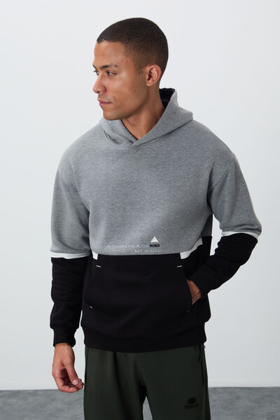 Tommylife Wholesale Hooded Comfort Fit Men's Sweatshirt 88417 Gray Melange - Thumbnail