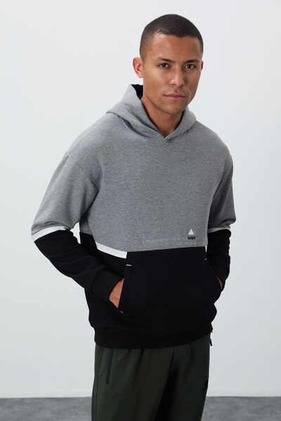 Tommylife Wholesale Hooded Comfort Fit Men's Sweatshirt 88417 Gray Melange - Thumbnail