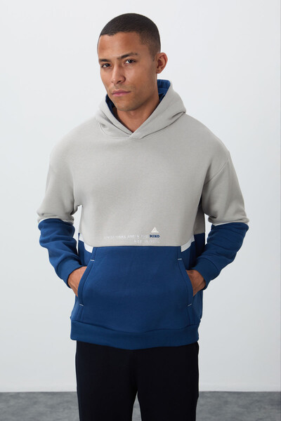 Tommylife Wholesale Hooded Comfort Fit Men's Sweatshirt 88417 Stone - Thumbnail