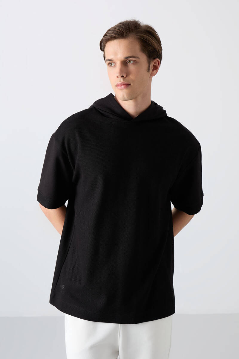TOMMYLIFE - Tommylife Wholesale Hooded Oversize Basic Men's T-Shirt 88335 Black