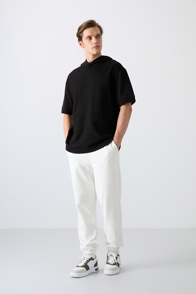 Tommylife Wholesale Hooded Oversize Basic Men's T-Shirt 88335 Black - Thumbnail