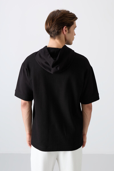Tommylife Wholesale Hooded Oversize Basic Men's T-Shirt 88335 Black - Thumbnail