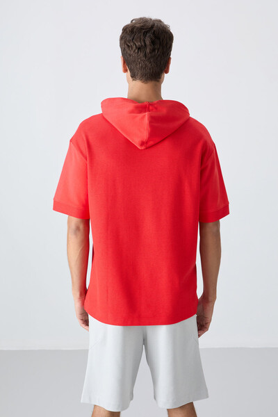 Tommylife Wholesale Hooded Oversize Basic Men's T-Shirt 88335 Fiesta - Thumbnail