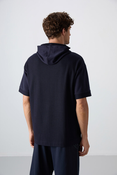 Tommylife Wholesale Hooded Oversize Basic Men's T-Shirt 88335 Navy Blue - Thumbnail