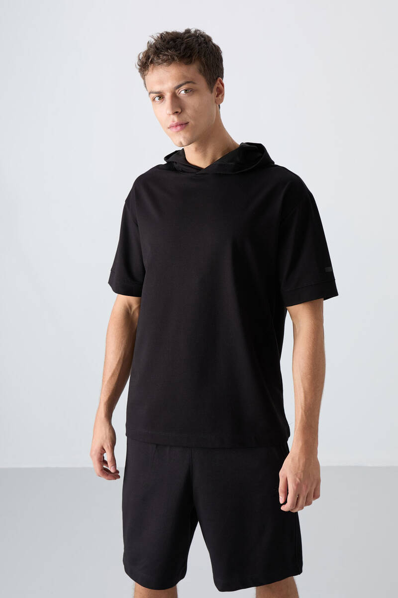 TOMMYLIFE - Tommylife Wholesale Hooded Oversize Basic Men's T-Shirt 88352 Black