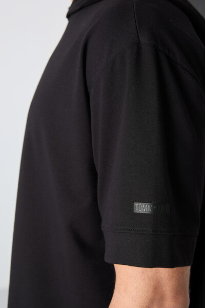 Tommylife Wholesale Hooded Oversize Basic Men's T-Shirt 88352 Black - Thumbnail