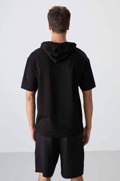 Tommylife Wholesale Hooded Oversize Basic Men's T-Shirt 88352 Black - Thumbnail