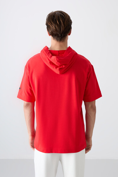 Tommylife Wholesale Hooded Oversize Basic Men's T-Shirt 88352 Fiesta - Thumbnail