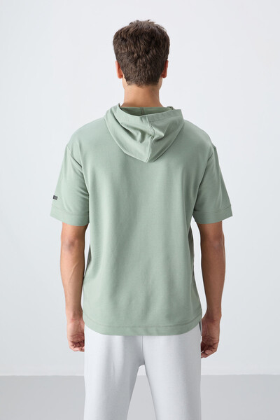 Tommylife Wholesale Hooded Oversize Basic Men's T-Shirt 88352 Light Green - Thumbnail