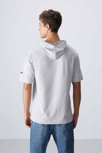 Tommylife Wholesale Hooded Oversize Basic Men's T-Shirt 88352 Stone - Thumbnail
