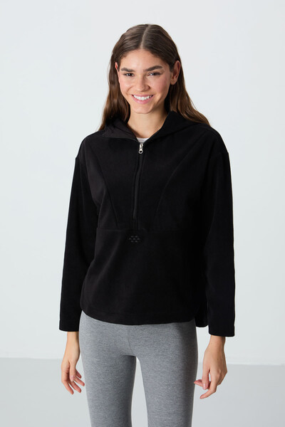 Tommylife Wholesale Hooded Oversize Women's Fleece Sweatshirt 97286 Black - Thumbnail