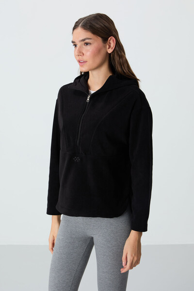 Tommylife Wholesale Hooded Oversize Women's Fleece Sweatshirt 97286 Black - Thumbnail