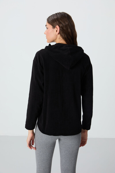 Tommylife Wholesale Hooded Oversize Women's Fleece Sweatshirt 97286 Black - Thumbnail