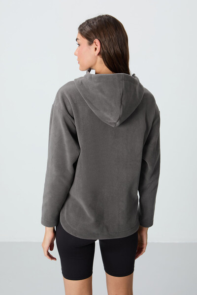 Tommylife Wholesale Hooded Oversize Women's Fleece Sweatshirt 97286 Dark Gray - Thumbnail