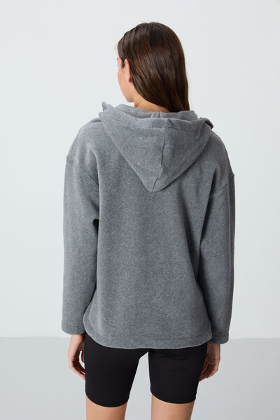 Tommylife Wholesale Hooded Oversize Women's Fleece Sweatshirt 97286 Gray Melange - Thumbnail