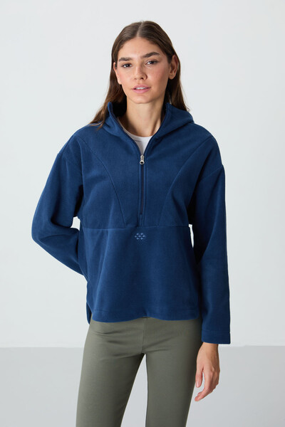 Tommylife Wholesale Hooded Oversize Women's Fleece Sweatshirt 97286 Parliament - Thumbnail