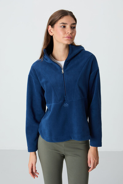 Tommylife Wholesale Hooded Oversize Women's Fleece Sweatshirt 97286 Parliament - Thumbnail