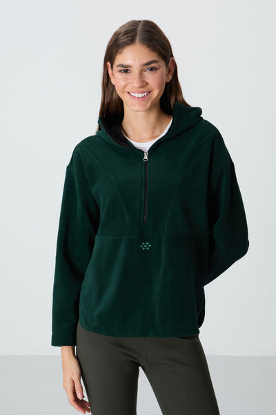 Tommylife Wholesale Hooded Oversize Women's Fleece Sweatshirt 97286 Pine Green - Thumbnail