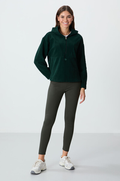 Tommylife Wholesale Hooded Oversize Women's Fleece Sweatshirt 97286 Pine Green - Thumbnail