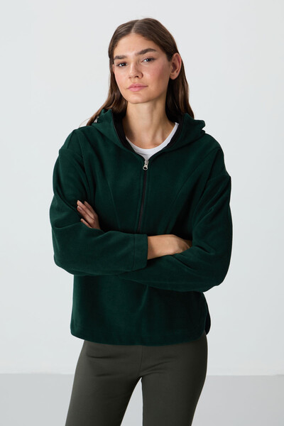 Tommylife Wholesale Hooded Oversize Women's Fleece Sweatshirt 97286 Pine Green - Thumbnail