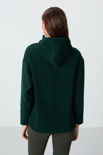 Tommylife Wholesale Hooded Oversize Women's Fleece Sweatshirt 97286 Pine Green - Thumbnail