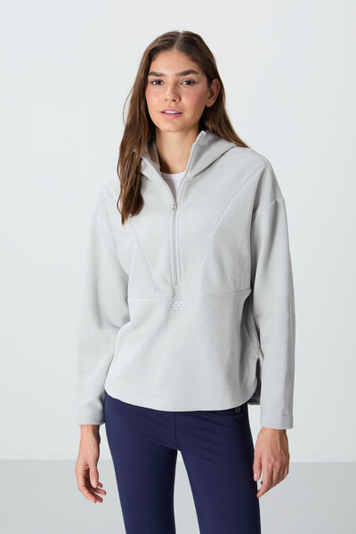 Tommylife Wholesale Hooded Oversize Women's Fleece Sweatshirt 97286 Stone - Thumbnail