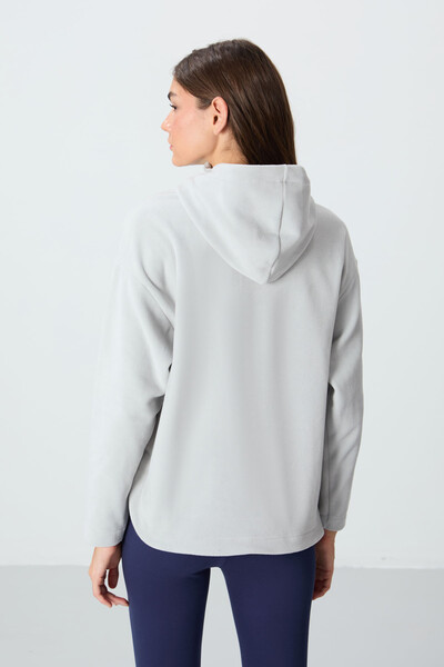 Tommylife Wholesale Hooded Oversize Women's Fleece Sweatshirt 97286 Stone - Thumbnail