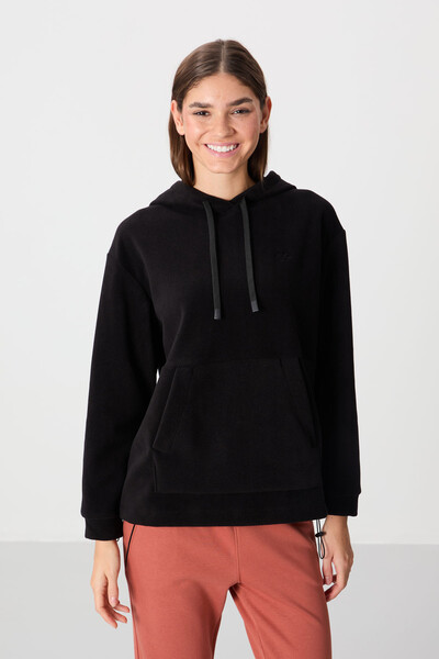 Tommylife Wholesale Hooded Oversize Women's Fleece Sweatshirt 97292 Black - Thumbnail