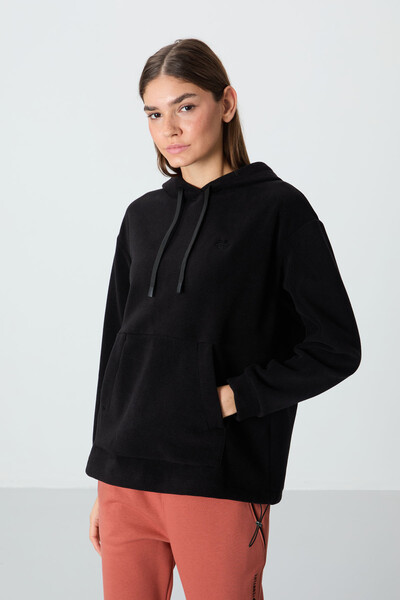 Tommylife Wholesale Hooded Oversize Women's Fleece Sweatshirt 97292 Black - Thumbnail