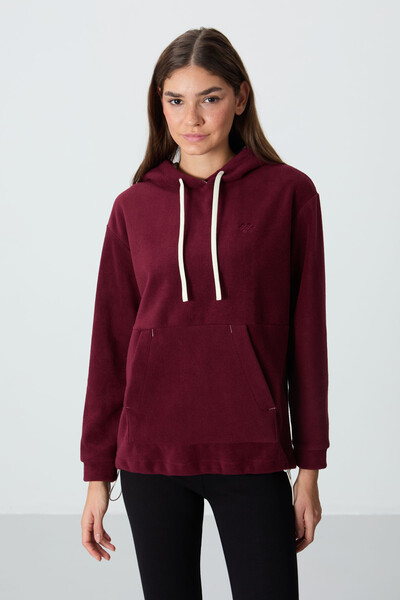 Tommylife Wholesale Hooded Oversize Women's Fleece Sweatshirt 97292 Bordeaux - Thumbnail