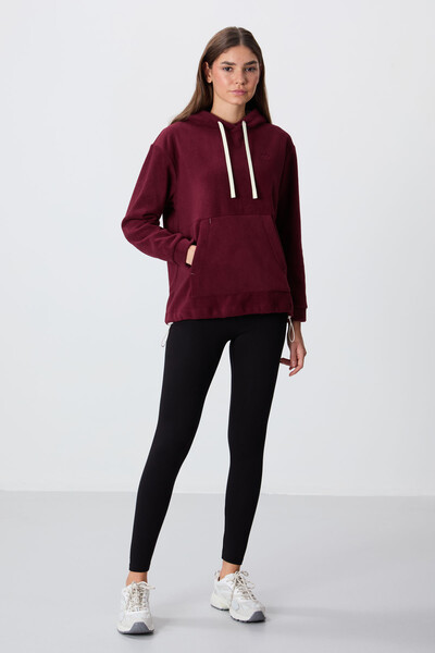 Tommylife Wholesale Hooded Oversize Women's Fleece Sweatshirt 97292 Bordeaux - Thumbnail