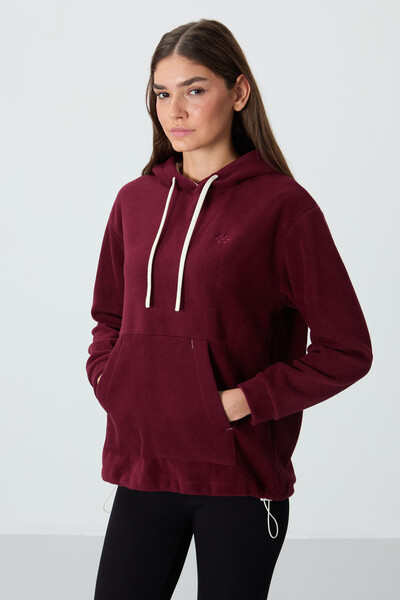 Tommylife Wholesale Hooded Oversize Women's Fleece Sweatshirt 97292 Bordeaux - Thumbnail