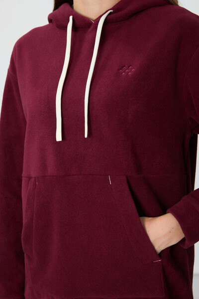 Tommylife Wholesale Hooded Oversize Women's Fleece Sweatshirt 97292 Bordeaux - Thumbnail