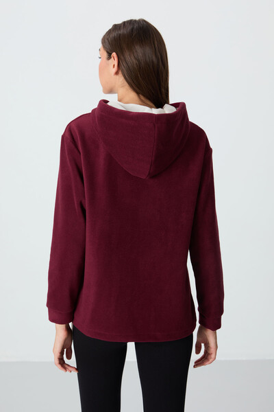 Tommylife Wholesale Hooded Oversize Women's Fleece Sweatshirt 97292 Bordeaux - Thumbnail