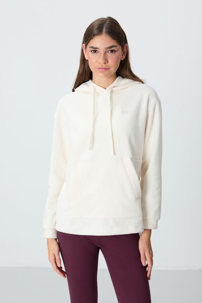 Tommylife Wholesale Hooded Oversize Women's Fleece Sweatshirt 97292 Ecru - Thumbnail